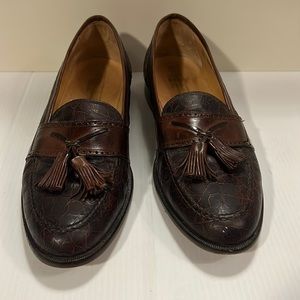 JOHNSTON & MURPHY Size 11 M BROWN CELLINI CROCODILE TASSEL LOAFERS size 10.5 N